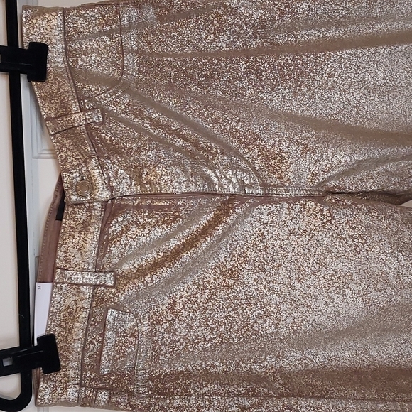 7 For All Mankind Ankle Skinny Velvet Jeans Metallic Gold - Picture 5 of 12